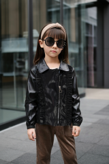 Kız Çocuk Deri Ceket - Fırfır Detaylı, Fermuarlı, Şık ve Rahat Mont - 5-9 Yaş Mevsimlik Dış Giyim 6-7 Yaş