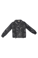 Kız Çocuk Deri Ceket - Fırfır Detaylı, Fermuarlı, Şık ve Rahat Mont - 5-9 Yaş Mevsimlik Dış Giyim 6-7 Yaş