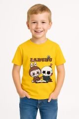LABUBU Karakter Baskılı Çocuk Tişörtü Pamuklu, Renkli Seçenekli Erkek Yazlık Kısa Kollu T-Shirt SARI - 3-4 Yaş