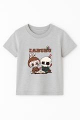 LABUBU Karakter Baskılı Çocuk Tişörtü Pamuklu, Renkli Seçenekli Erkek Yazlık Kısa Kollu T-Shirt GRİ - 3-4 Yaş