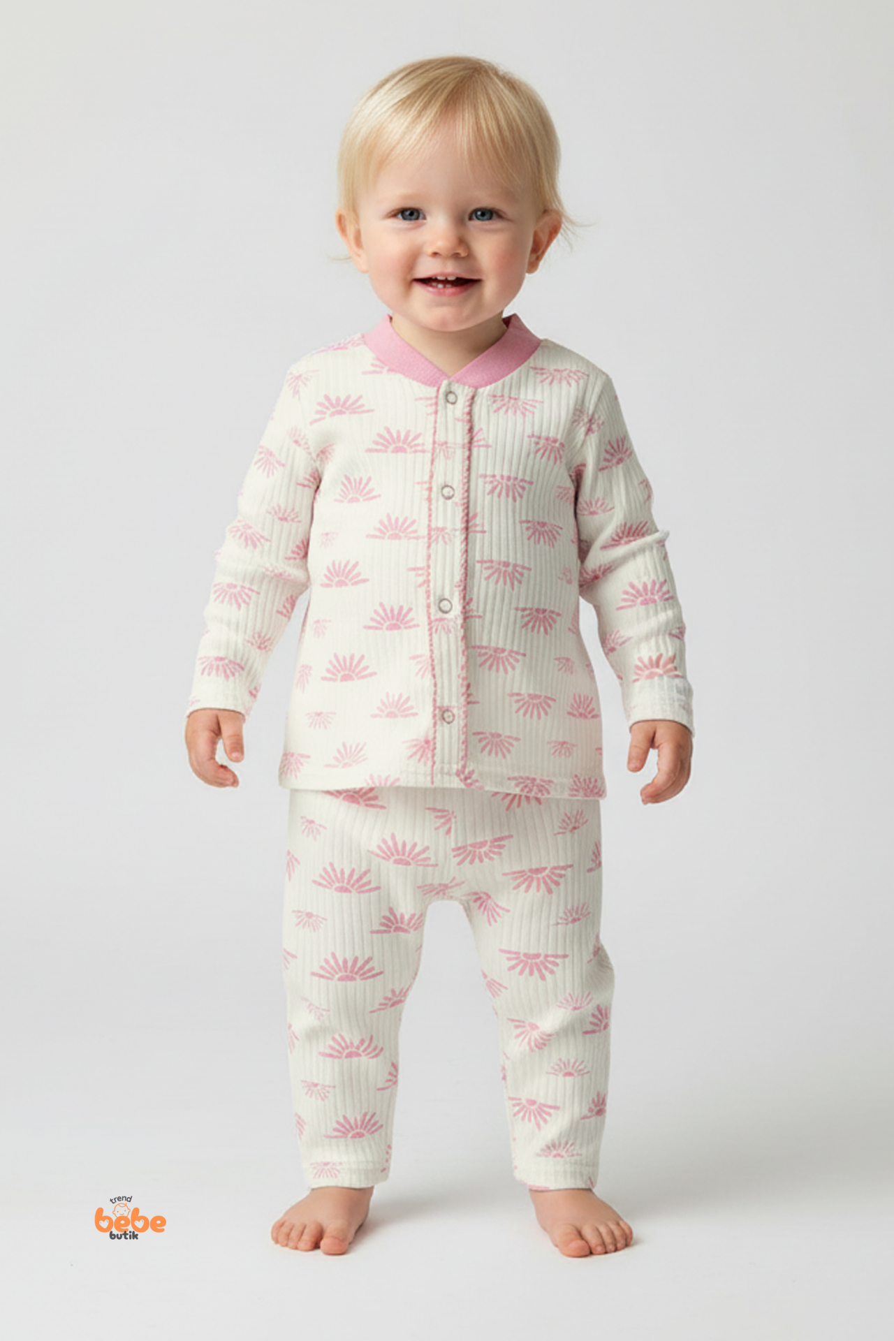 Pembe Güneş Desenli Bebek Pijama Takımı 9-12 Ay | Uzun Kollu Unisex Uyku Takımı 2'li Bebek Takım 9-12 Ay