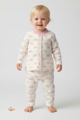 Pembe Güneş Desenli Bebek Pijama Takımı 9-12 Ay | Uzun Kollu Unisex Uyku Takımı 2'li Bebek Takım 9-12 Ay
