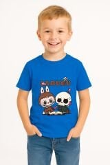 LABUBU Karakter Baskılı Çocuk Tişörtü Pamuklu, Renkli Seçenekli Erkek Yazlık Kısa Kollu T-Shirt MAVİ - 3-4 Yaş