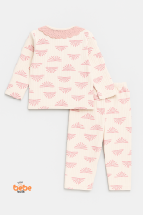 Dantel Yaka Pembe Desenli %100 Pamuk Kız Bebek Pijama Takımı 9-12 Ay | Uzun Kollu Rahat Uyku Takımı 9-12 Ay