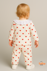 Dantel Yaka Kalpli %100 Pamuk Bebek Pijama Takımı 9-12 Ay Kız Bebek Uzun Kollu Uyku Takımı 9-12 Ay