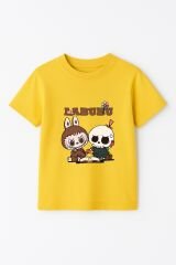 LABUBU Karakter Baskılı Çocuk Tişörtü Pamuklu, Renkli Seçenekli Erkek Yazlık Kısa Kollu T-Shirt SARI - 5-6 Yaş
