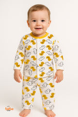 Ördek Desenli Bebek Pijama Takımı 9-12 Ay | Uzun Kollu Unisex Uyku Takımı Pamuklu 2'li Takım 9-12 Ay