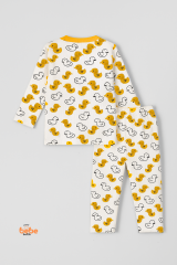 Ördek Desenli Bebek Pijama Takımı 9-12 Ay | Uzun Kollu Unisex Uyku Takımı Pamuklu 2'li Takım 9-12 Ay