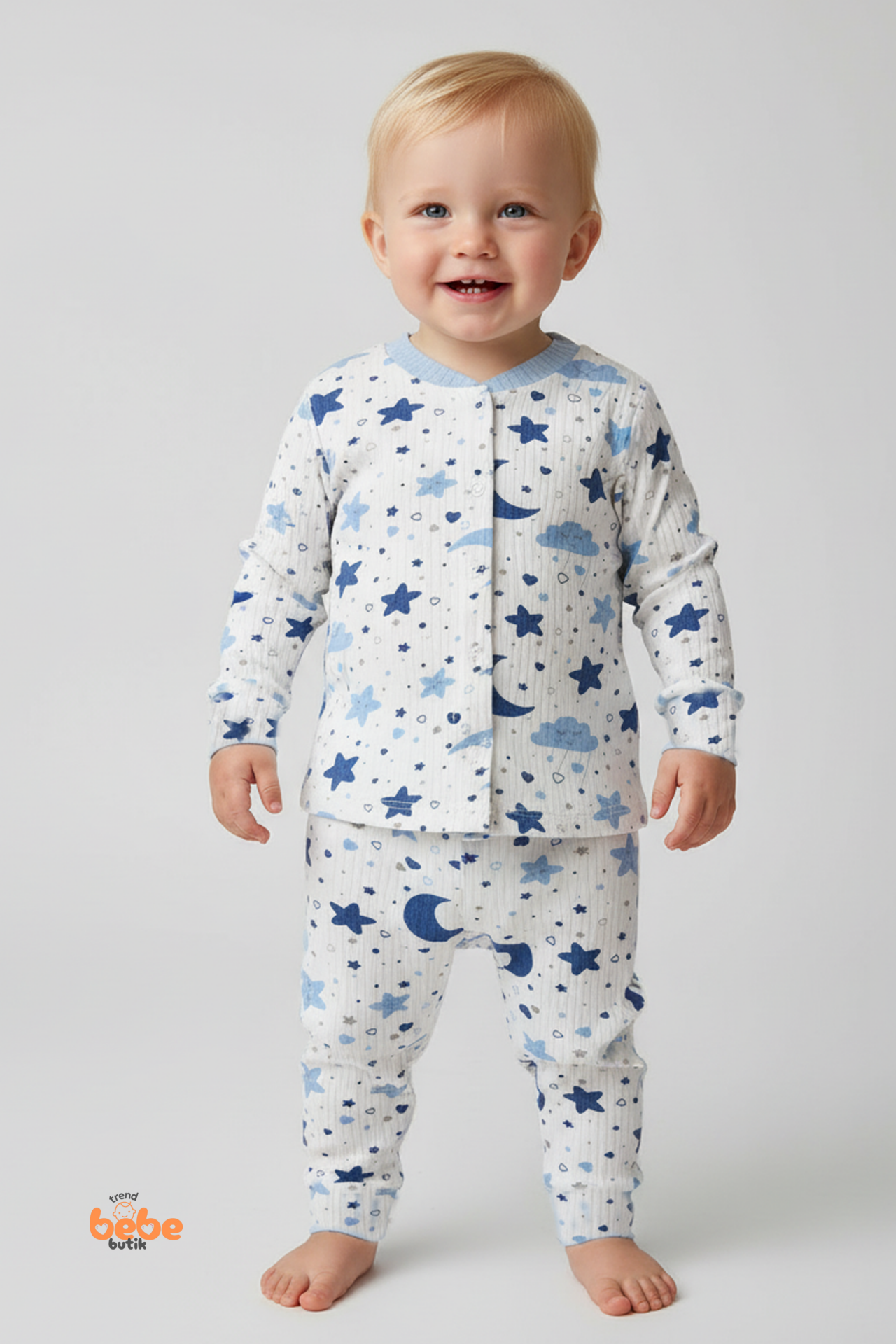 2’li Takım Rahat Uyku Seti Sevimli Ay Yıldız ve Bulut Desenli Unisex Bebek Pijama Takımı 9-12 Ay 9-12 Ay