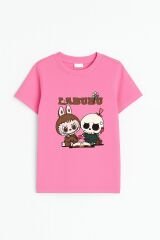 LABUBU Karakter Baskılı Çocuk Tişörtü Pamuklu, Renkli Seçenekli Erkek Yazlık Kısa Kollu T-Shirt PEMBE - 7-8 Yaş