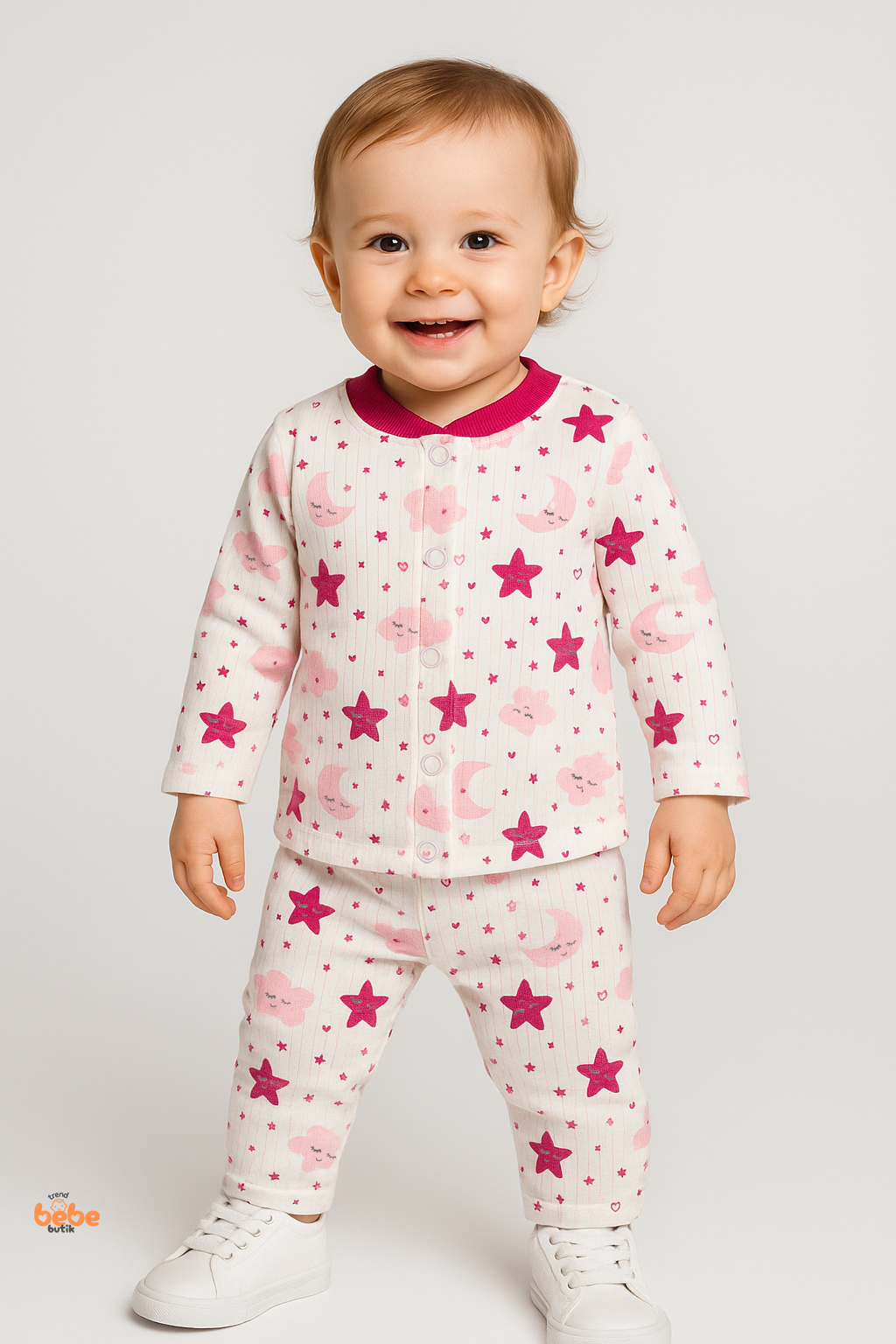 2’li Takım Rahat Uyku Seti Sevimli Ay Yıldız ve Bulut Desenli Unisex Bebek Pijama Takımı 9-12 Ay 9-12 Ay