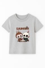 LABUBU Karakter Baskılı Çocuk Tişörtü Pamuklu, Renkli Seçenekli Erkek Yazlık Kısa Kollu T-Shirt GRİ - 7-8 Yaş