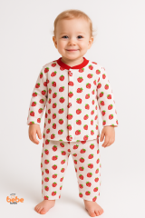 Çilek Desenli Bebek Pijama Takımı 9-12 Ay %100 Pamuk,Unisex Bebek 2’li Set Uzun Kollu Rahat ve Şirin 9-12 Ay