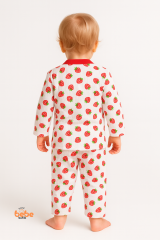 Çilek Desenli Bebek Pijama Takımı 9-12 Ay %100 Pamuk,Unisex Bebek 2’li Set Uzun Kollu Rahat ve Şirin 9-12 Ay