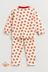 Çilek Desenli Bebek Pijama Takımı 9-12 Ay %100 Pamuk,Unisex Bebek 2’li Set Uzun Kollu Rahat ve Şirin 9-12 Ay