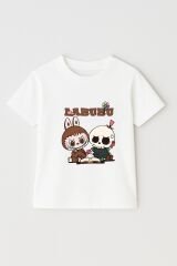 LABUBU Karakter Baskılı Çocuk Tişörtü Pamuklu, Renkli Seçenekli Erkek Yazlık Kısa Kollu T-Shirt BEYAZ - 9-10 Yaş