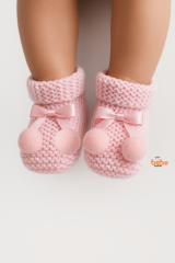 Kız Erkek Bebek Triko Patik – Ponponlu Fiyonklu Örgü Bebek Patik Çorap 1 Yaş Bebek Patiği