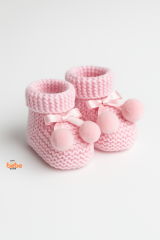 Kız Erkek Bebek Triko Patik – Ponponlu Fiyonklu Örgü Bebek Patik Çorap 1 Yaş Bebek Patiği