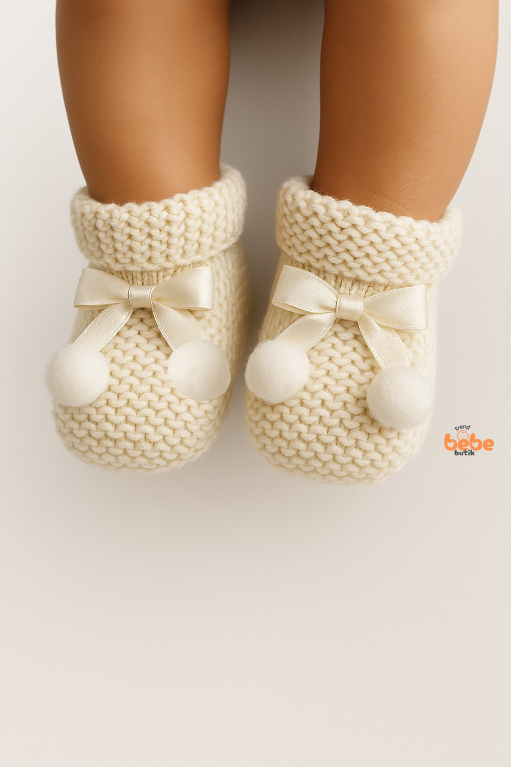 Kız Erkek Bebek Triko Patik – Ponponlu Fiyonklu Örgü Bebek Patik Çorap 1 Yaş Bebek Patiği