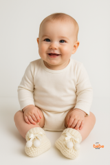 Kız Erkek Bebek Triko Patik – Ponponlu Fiyonklu Örgü Bebek Patik Çorap 1 Yaş Bebek Patiği