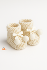 Kız Erkek Bebek Triko Patik – Ponponlu Fiyonklu Örgü Bebek Patik Çorap 1 Yaş Bebek Patiği