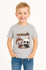 LABUBU Karakter Baskılı Çocuk Tişörtü Pamuklu, Renkli Seçenekli Erkek Yazlık Kısa Kollu T-Shirt GRİ - 9-10 Yaş