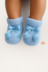 Kız Erkek Bebek Triko Patik – Ponponlu Fiyonklu Örgü Bebek Patik Çorap 1 Yaş Bebek Patiği 1 Yaş