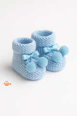 Kız Erkek Bebek Triko Patik – Ponponlu Fiyonklu Örgü Bebek Patik Çorap 1 Yaş Bebek Patiği