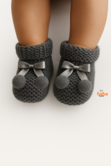 Kız Erkek Bebek Triko Patik – Ponponlu Fiyonklu Örgü Bebek Patik Çorap 1 Yaş Bebek Patiği 1 Yaş