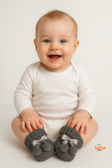 Kız Erkek Bebek Triko Patik – Ponponlu Fiyonklu Örgü Bebek Patik Çorap 1 Yaş Bebek Patiği