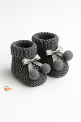 Kız Erkek Bebek Triko Patik – Ponponlu Fiyonklu Örgü Bebek Patik Çorap 1 Yaş Bebek Patiği