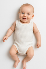 Ribana Çıtçıtlı Pamuklu Bebek Zıbın Kolsuz Yazlık Body Unisex Bebek Badi Ribana Dikey Çizgili Tulum