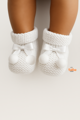 Kız Erkek Bebek Triko Patik – Ponponlu Fiyonklu Örgü Bebek Patik Çorap 1 Yaş Bebek Patiği