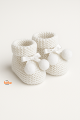 Kız Erkek Bebek Triko Patik – Ponponlu Fiyonklu Örgü Bebek Patik Çorap 1 Yaş Bebek Patiği