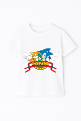 Sonic Baskılı Erkek Çocuk Tişörtü - Renkli Pamuklu Kısa Kollu Yazlık T-Shirt Basic Günlük Beyaz 11-12 Yaş