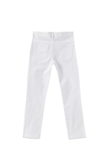 Likralı Beli Ayarlanabilir Lastikli Düğmeli Kız Çocuk Pantolonu, Okul Pantolonu Yüksek Bel BEYAZ - 9-10 Yaş