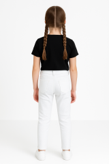 Likralı Beli Ayarlanabilir Lastikli Düğmeli Kız Çocuk Pantolonu, Okul Pantolonu Yüksek Bel BEYAZ - 9-10 Yaş