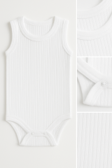 Ribana Çıtçıtlı Pamuklu Bebek Zıbın Kolsuz Yazlık Body Unisex Bebek Badi Ribana Dikey Çizgili Tulum 24-36 Ay - BEYAZ