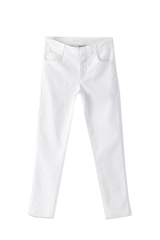 Likralı Beli Ayarlanabilir Lastikli Düğmeli Kız Çocuk Pantolonu, Okul Pantolonu Yüksek Bel BEYAZ - 11-12 Yaş