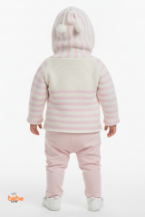 Çizgili Kapüşonlu Hırka | Bebek Örgü Mont 9-12 Ay/12-18 Ay | Erkek ve Kız Bebek Triko Ceket Ponponlu 9-12 Ay