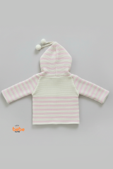 Çizgili Kapüşonlu Hırka | Bebek Örgü Mont 9-12 Ay/12-18 Ay | Erkek ve Kız Bebek Triko Ceket Ponponlu 9-12 Ay