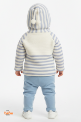 Çizgili Kapüşonlu Hırka | Bebek Örgü Mont 9-12 Ay/12-18 Ay | Erkek ve Kız Bebek Triko Ceket Ponponlu 12-18 Ay