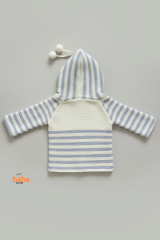 Çizgili Kapüşonlu Hırka | Bebek Örgü Mont 9-12 Ay/12-18 Ay | Erkek ve Kız Bebek Triko Ceket Ponponlu 12-18 Ay