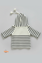 Çizgili Kapüşonlu Hırka | Bebek Örgü Mont 9-12 Ay/12-18 Ay | Erkek ve Kız Bebek Triko Ceket Ponponlu 12-18 Ay