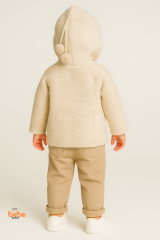 Kapüşonlu Örgü Hırka Düğmeli Ponponlu Bebek Ceket Kışlık Kalın Triko Hırka Unisex 9-18 Ay Triko Mont 12-18 Ay