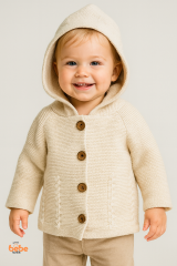 Kapüşonlu Örgü Hırka Düğmeli Ponponlu Bebek Ceket Kışlık Kalın Triko Hırka Unisex 9-18 Ay Triko Mont