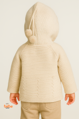 Kapüşonlu Örgü Hırka Düğmeli Ponponlu Bebek Ceket Kışlık Kalın Triko Hırka Unisex 9-18 Ay Triko Mont