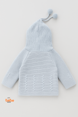 Kapüşonlu Örgü Hırka Düğmeli Ponponlu Bebek Ceket Kışlık Kalın Triko Hırka Unisex 9-18 Ay Triko Mont 12-18 Ay