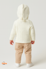 Kapüşonlu Örgü Hırka Düğmeli Ponponlu Bebek Ceket Kışlık Kalın Triko Hırka Unisex 9-18 Ay Triko Mont 12-18 Ay