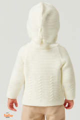 Kapüşonlu Örgü Hırka Düğmeli Ponponlu Bebek Ceket Kışlık Kalın Triko Hırka Unisex 9-18 Ay Triko Mont 12-18 Ay